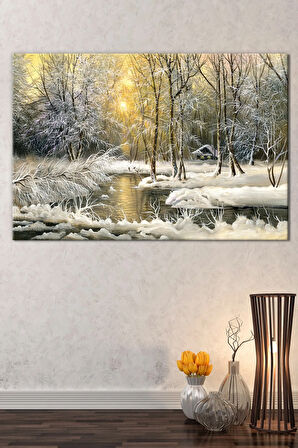 Yeni Yıl New Year Yılbaşı Kış Yağlıboya Efektli Doğa Manzara Dekoratif Kanvas Tablo
