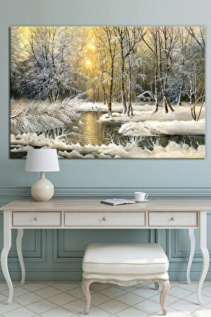 Yeni Yıl New Year Yılbaşı Kış Yağlıboya Efektli Doğa Manzara Dekoratif Kanvas Tablo