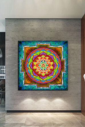 Yaşam Çiçeği Kutsal Geometri Sri Yantra Kanvas Tablo (100x10 Cm)