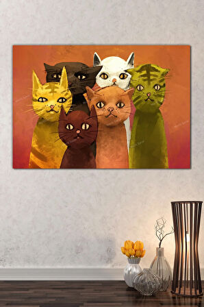 Sevimli Patiler Kediler Dekoratif Kanvas Tablo (8 Farklı Ölçü)