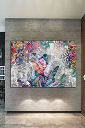 Tropikal Çiçekli Palmiye 3d Kanvas Tablo