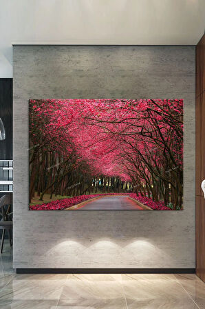 Kiraz Çiçekli Yol Manzara Doğa Tabiat Kanvas Tablo