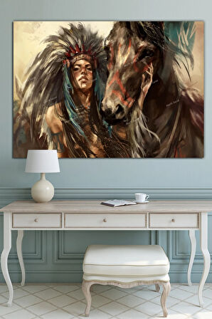 Kızıldereli Kadın Ve Asil Atı Kanvas Tablo (8 Farklı Ölçü)