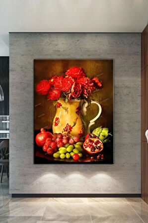 Meyveler Çiçekler Natürmort Sanatsal Kanvas Tablo