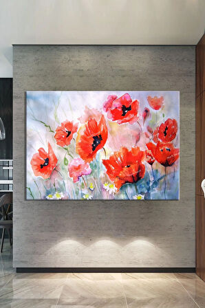 Gelincik Çiçekleri Sulu Boya Efektli Kanvas Tablo