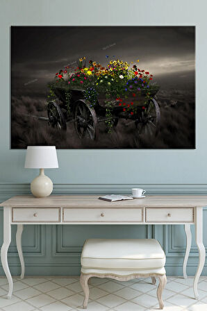 At Arabası Çiçekler Sanatsal Dekoratif Kanvas Tablo