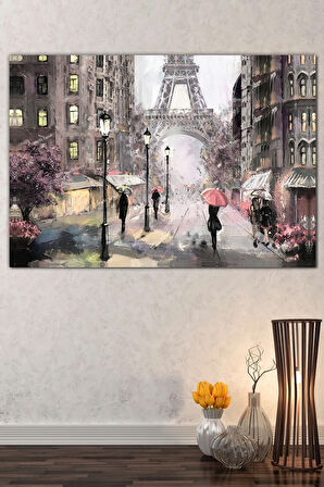 Eyfel Kulesi Paris Yağmurda Yürüyüş Kanvas Tablo