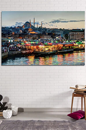 Istanbul Balıkçılar Gün Batımı Dekoratif Şehir Manzara Kanvas Tablo