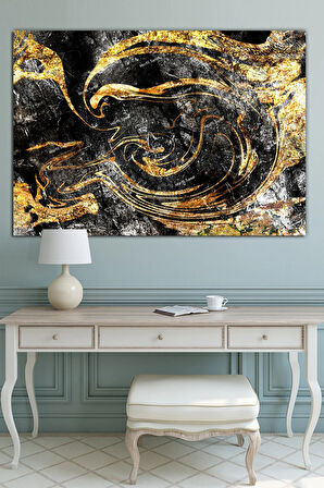 Siyah Altın Soyut Sanatsal Dekoratif Kanvas Tablo