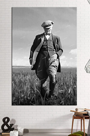 Ataturk Sulu Boya Efektli Kanvas Tablo