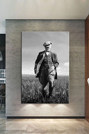 Ataturk Sulu Boya Efektli Kanvas Tablo