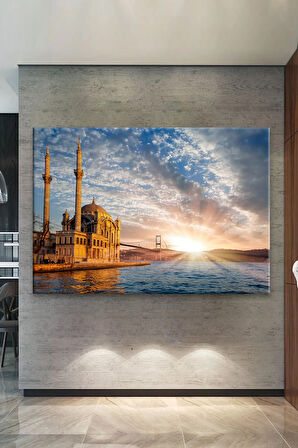 Ortaköy Camii Boğaz Gün Batımı Şehir Manzara Kanvas Tablo