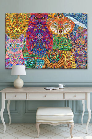 Mandala Hayvanlar Dekoratif Sanatsal Kanvas Tablo