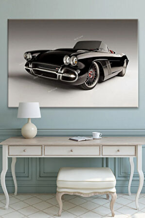 Klasik Siyah Araba Kırmızı Kanvas Tablo