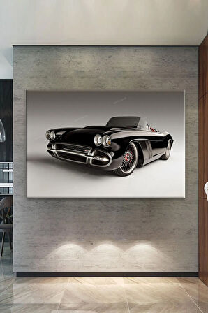 Klasik Siyah Araba Kırmızı Kanvas Tablo
