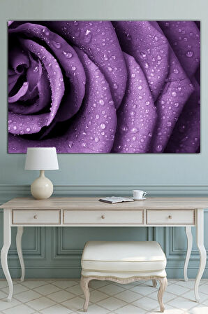 Kırmızı Gül Su Damlacığı Çiçek Dekoratif Kanvas Tablo