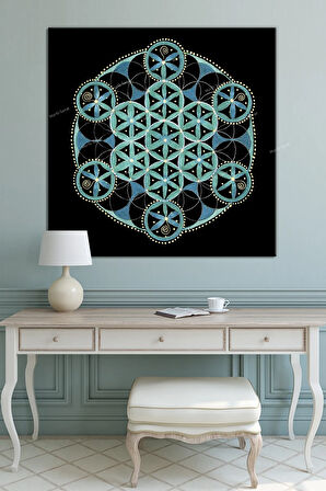 Yaşam Çiçeği Kutsal Geometri Sri Yantra Kanvas Tablo