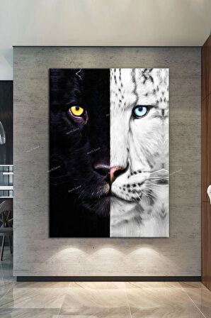 Kaplan Siyah Beyaz Kaplan Dekoratif Kanvas Tablo