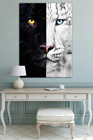 Kaplan Siyah Beyaz Kaplan Dekoratif Kanvas Tablo