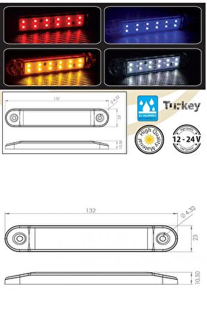 Led Lamba 12 Ledli Çift Sıralı Su geçirmez 12-24 Volt  2.Adet.Beyaz