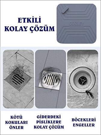 Kötü Koku Önleyici Silikon Mat Banyo Mutfak Lavabo Balkon Gider Tıpası Kapağı Böcek Önleyici ve Koku Giderici Kapak GRİ RENK