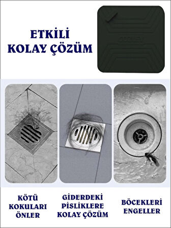 Kötü Koku Önleyici Silikon Mat Banyo Mutfak Lavabo Balkon Gider Tıpası Kapağı Böcek Önleyici ve Koku Giderici Kapak SİYAH RENK