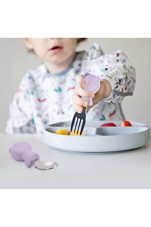 Çocuk Silikon Saplı Paslanmaz Çelik Uçlu Çatal Ve Kaşık, Saklama Kutusu (YEŞİL)