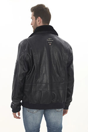 Erkek Kışlık Derimont Şık Tarz Erkek Bomber Ceket Siyah Hakiki Kuzu Derisi El Yapımı Pilot Mont