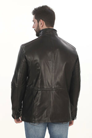 Erkek Kışlık Derimont Tarz Erkek Hakiki Kuzu Derisi Mont Kürklü Siyah Deri Ceket