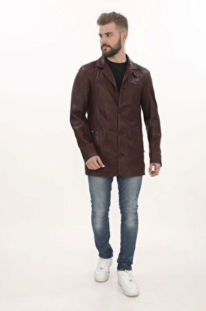 Erkek Klasik Uzun Derimont Hakiki Kuzu Derisi Ceket Kahverengi El Yapımı Özel Erkek Mont