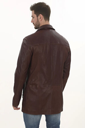 Erkek Klasik Uzun Derimont Hakiki Kuzu Derisi Ceket Kahverengi El Yapımı Özel Erkek Mont