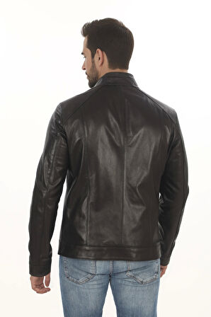 Erkek Biker Ruhuna Uygun Slim Fit Derimont Erkek Hakiki Kuzu Derisi Mont Siyah Fermuarlı Ceket