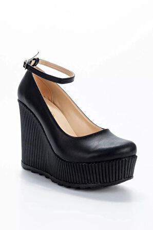 Kadın Moda Şık Siyah Cilt Dolgu Topuklu Ayakkabı Topuklu Düğün Nişan Gece Abiye Ayakkabı