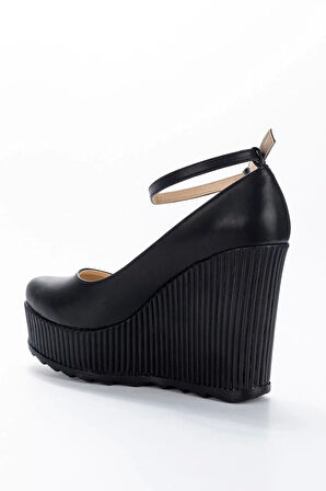 Kadın Moda Şık Siyah Cilt Dolgu Topuklu Ayakkabı Topuklu Düğün Nişan Gece Abiye Ayakkabı