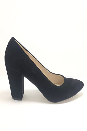 Kadın Moda Şık Siyah Süet Topuklu Ayakkabı Zarif Tasarım Düğün Nişan Gece Abiye Ayakkabı