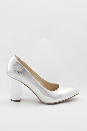 Kadın Moda Şık Gümüş Klasik Topuklu Ayakkabı Topuklu Düğün Nişan Gece Abiye Ayakkabı