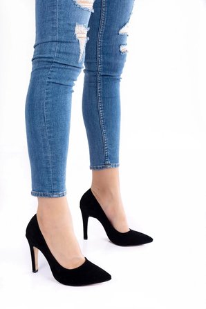 Kadın Moda Şık Siyah Süet Aynalı Stiletto Topuklu Klasik Ayakkabı Düğün Nişan Gece Abiye Ayakkabı