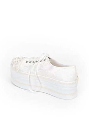 Kadın Moda Şık Beyaz Çınar Taşlı Dolgu Topuklu Ayakkabı Topuklu Düğün Nişan Gece Abiye Ayakkabı