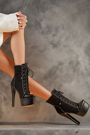 Kadın Bağcıklı Platform Topuklu Bot Yüksek Taban Şık Kumaş Model Allstar