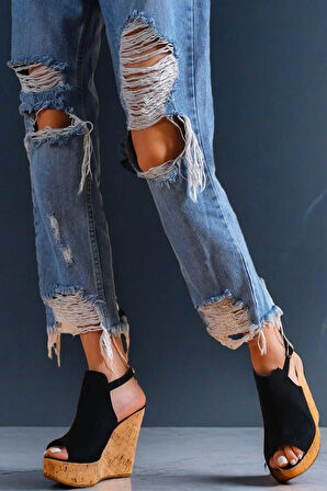 Kadın Elegant Ayakkabı Arkası Açık Dolgu Topuklu Ayakkabı Özel Tasarım Abiye Ayakkabı