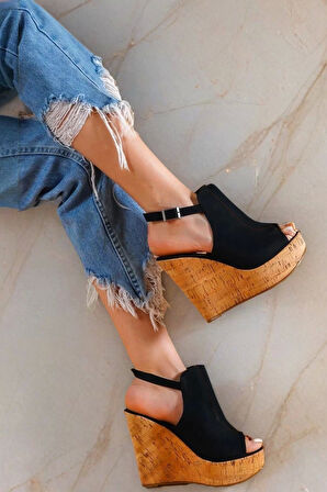 Kadın Elegant Ayakkabı Arkası Açık Dolgu Topuklu Ayakkabı Özel Tasarım Abiye Ayakkabı