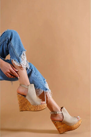 Kadın Elegant Ayakkabı Arkası Açık Dolgu Topuklu Ayakkabı Özel Tasarım Abiye Ayakkabı