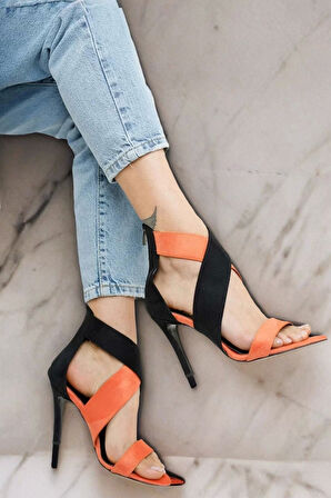 Kadın Elegant Ayakkabı İnce Topuklu Tasarım Bantlı Topuklu Ayakkabı Tasarım Abiye Ayakkabı