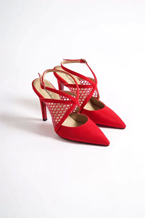 Kadın Elegant Ayakkabı File Detaylı İnce Topuklu Ayakkabı Stiletto Tasarım Abiye Ayakkabıı