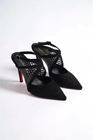 Kadın Elegant Ayakkabı File Detaylı İnce Topuklu Ayakkabı Stiletto Tasarım Abiye Ayakkabıı