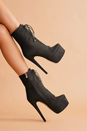 Kadın Bağcıklı Platform Topuklu Kadın Bot Yüksek Topuk Fermuarlı Şık Stil Çizme