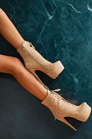 Kadın Bağcıklı Platform Topuklu Kadın Bot Yüksek Topuk Fermuarlı Şık Stil Çizme