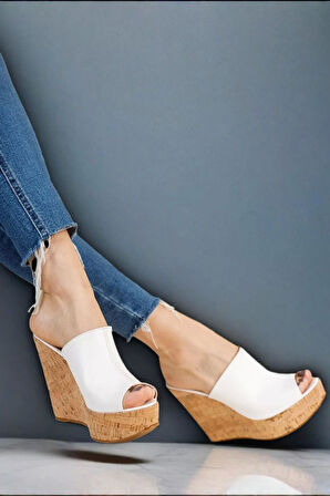 Kadın Elegant Ayakkabı Burun Açık Dolgu Topuklu Terlik Özel Tasarım Abiye Ayakkabı