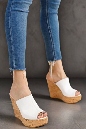 Kadın Elegant Ayakkabı Burun Açık Dolgu Topuklu Terlik Özel Tasarım Abiye Ayakkabı