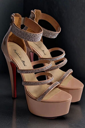 Kadın Taşlı Neon Platform İnce Topuklu Sandalet Gece Şıklığı Model